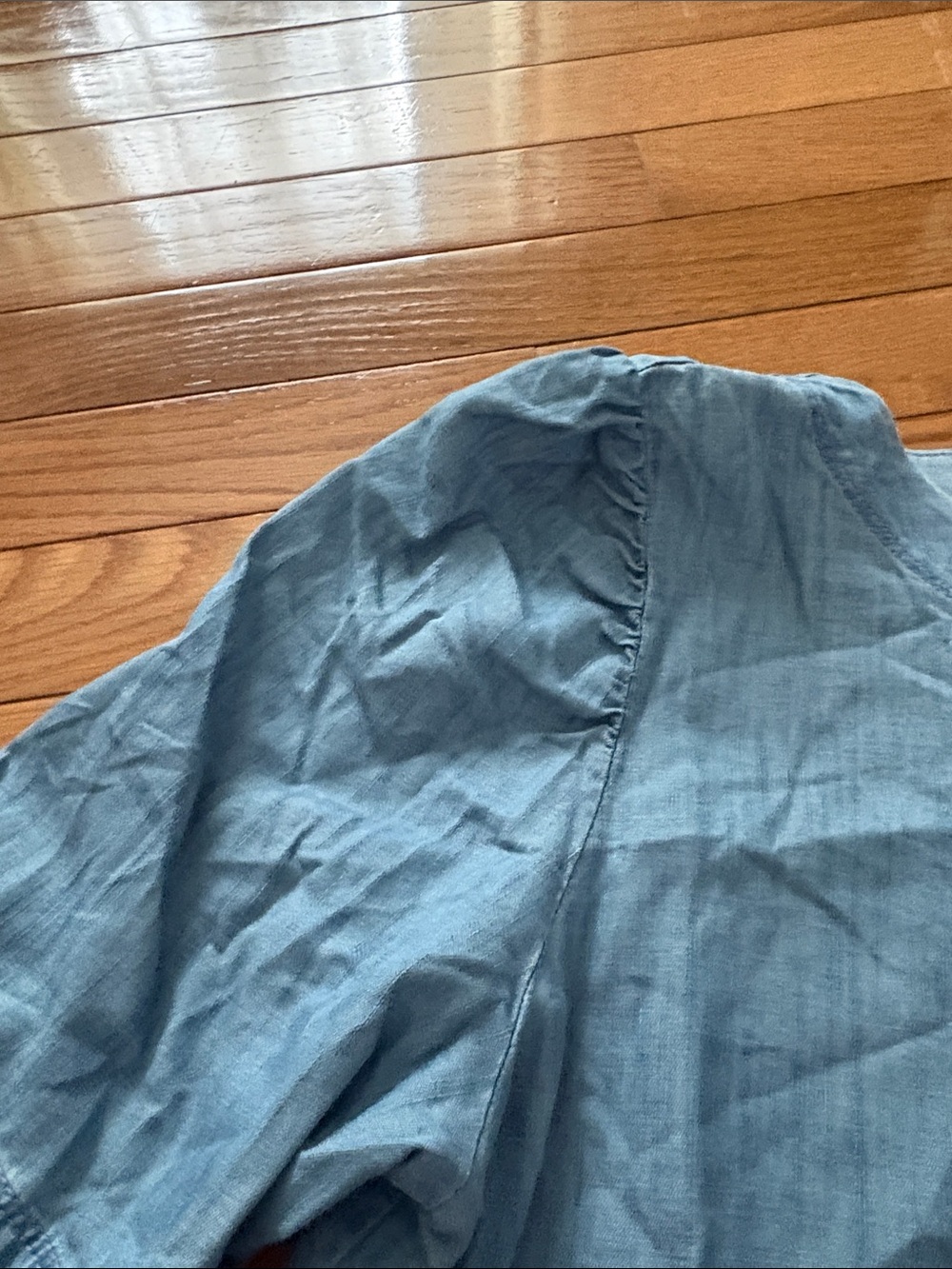 LOFT Light Blue Chambray Puff-Sleeve Blouse - Picture 3 of 9